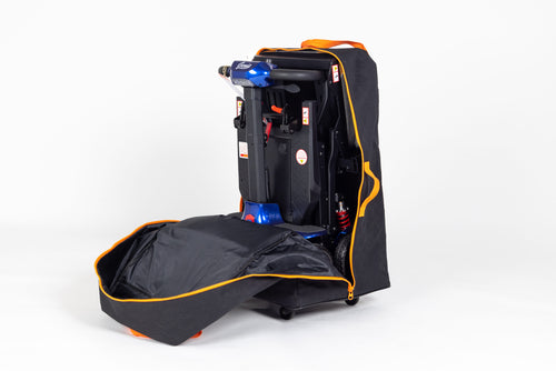 Monarch Mobility Soft travel bag for folding mobility scooters Genie , Genie auto, Supa Caron lite, smarti plus 
Picture of the scooter in the bag 